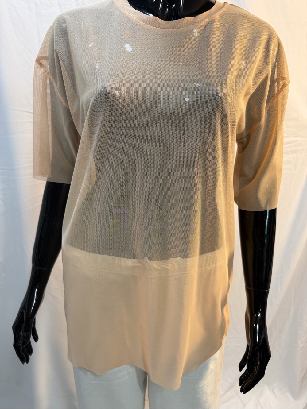 Zara Trafaluc Sheer Mesh Oversized Tunic Tee Nude Beige Minimalist Y2K M